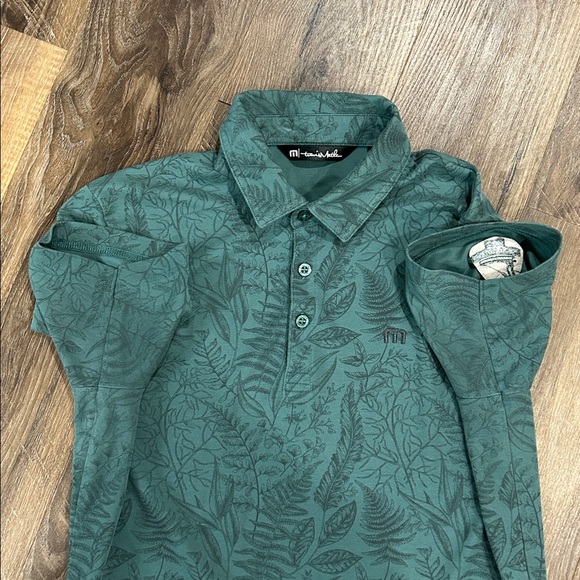 Travis Matthews golf shirt green/black leaf pattern size small 3 button polo - Picture 4 of 11